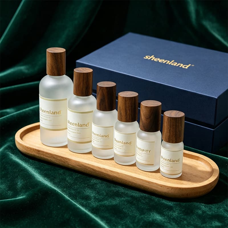 5-100ml Frosted Essential Perfume Oil Glass Bottle with Wooden Lid