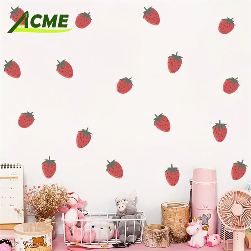 Wholesale Cartoon Cute Strawberry Self-Adhesive Wall Stickers Sweet Girl Style Stickers for Room Wall Decoration