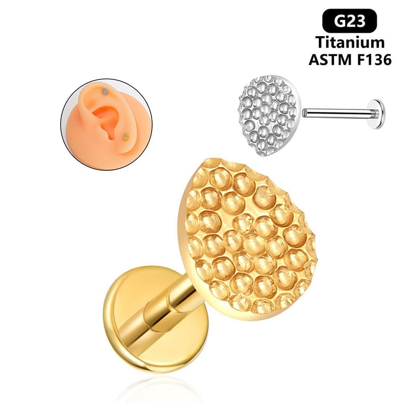 F136 Titanium Hammered Textured Disc Ear Cartilage Labret Screw Piercing Jewelry Wholesale