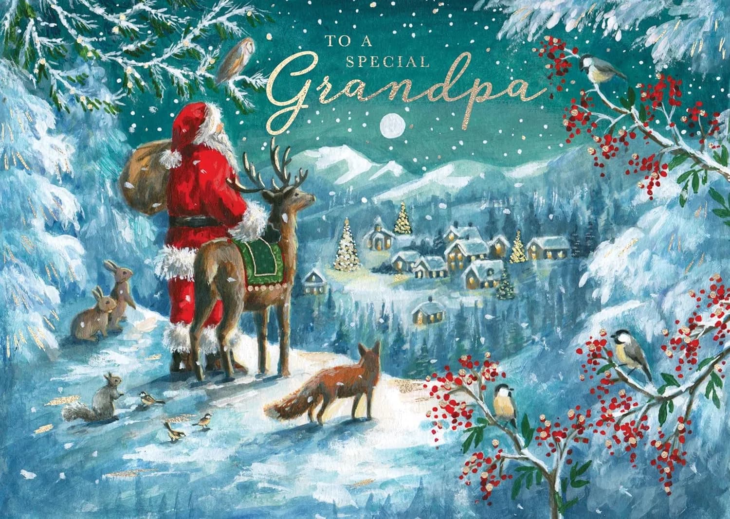Vintage Santa Claus Elk Postcard Holiday Greeting Card Support Customization