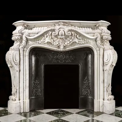 Home Decoration Hand Carving White Marble Stone Fireplace Mantel Sculptures