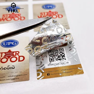 Anti-Counterfeiting Double Two Layer Tamper Evident Void Labels Customized Peel off Security Qr Code Sign Wood Logo Sticker