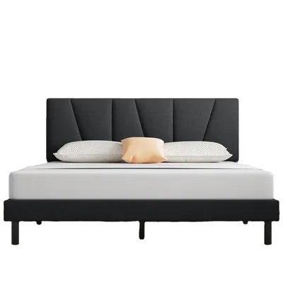 Twin Bed Frame Upholstered Platform with Headboard and Strong Wooden Slats, Strong Weight Capacity, Non-Slip and Noise-Free