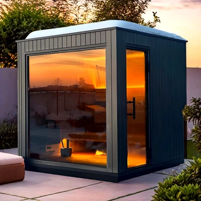 Traditional Handcrafted Outdoor Square Sauna Room Using Canadian Hemlock or Red Cedar Classic Sauna Experience
