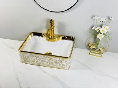 Luxury Gold Art Vanity Bathroom Sink Ceramic Electroplating Wash Basin