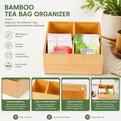 Luxury Wooden Tea Box Organizer with 4 Compartments Large Capacity Tea Bag Storage Chest for Kitchen Pantry Organization Wholesale