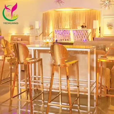 Modern Golden Stainless-Steel High-Legged Wedding Chairs for The Couple