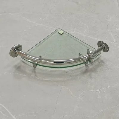 Stainless Steel Corner Glass Shelf with Grab Bar 2 in 1 Function