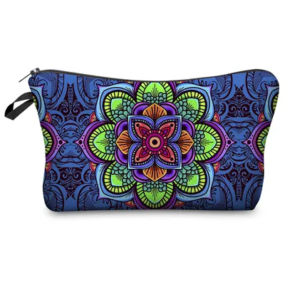 Polyester Wholesale Mandala Printed Cosmetic Bag Makeup Pouch Pencil Bag