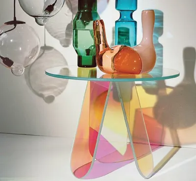 Round Iridescent Rainbow Colorful Clear Acrylic Side Table Coffee Tea Table
