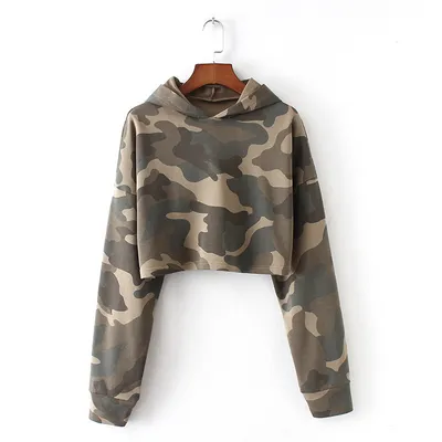 Camo Pattern Cropped Hoodies Women's Leisure Wholesale Customization