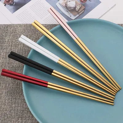 Stainless Steel Square Chopsticks Household Titanium Plated Colorful Gold Insulated Chopsticks