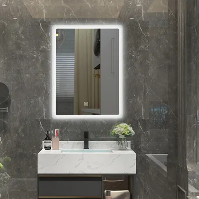 Hotel LED Wall Mounted Mirrors Frameless Bath Mirrors Bathroom Lighted Glass Mirror