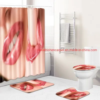 Amazon Hot Sell New Product Bathroom Foot Mats Toilet Set Bathroom Rug Waterproof Polyester Mouldproof Shower Curtain