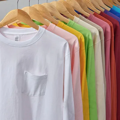 260 GSM 100% Cotton Customized Screen Printing Logo Long Sleeve Pocket Shirts