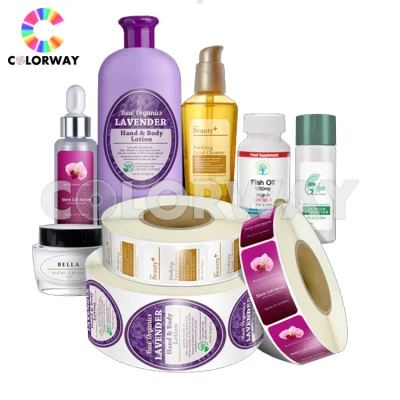Skin Care Make up Waterproof Custom Design Roll Holographic Gold Silver Hot Foil Perfume Cosmetic Package Printing Adhesive Paper Plastic Bottle Label Sticker