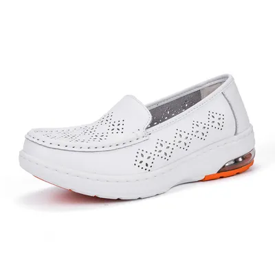 Cow Leather Hospital Nurse Shoe Anti Slip Loafer White Nursing Shoes (SFR-8105)