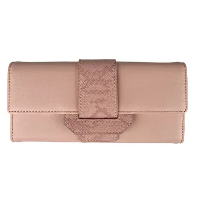 Tri-Folded Long Wallet with Snake Print PU