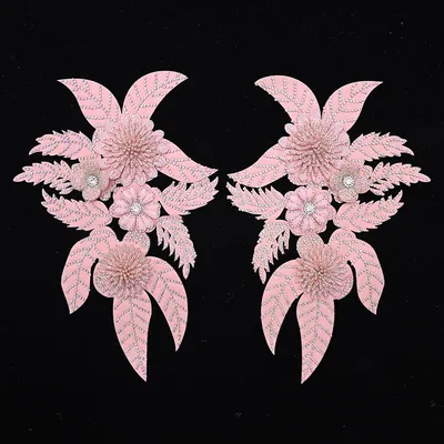 Laser Cut Hot Fix Rhinestone Sewing 3D Flowers Felt Patch Lace Trim and Applique for Bridal Gown and Evening Dresses