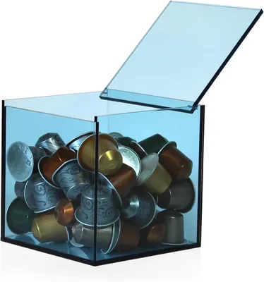 Anti Dust Coffee Capsule Neon Light Blue Acrylic Storage Box with Flip Lid