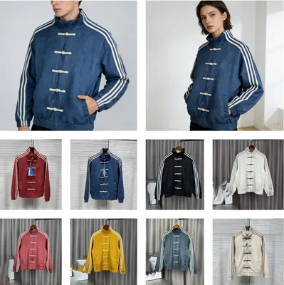 12A Logo Designer Jacket Made of Pure Cotton Embroidered with Three Stripes for Men and Women in Spring Tang Style Suit Chinese Style Buttoned Suede