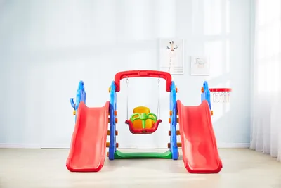 Children Indoor Playground Plastic Swing with Two Slide for Sale