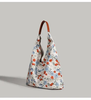 Floral Canvas Shoulder Bag, Handheld Underarm Bag