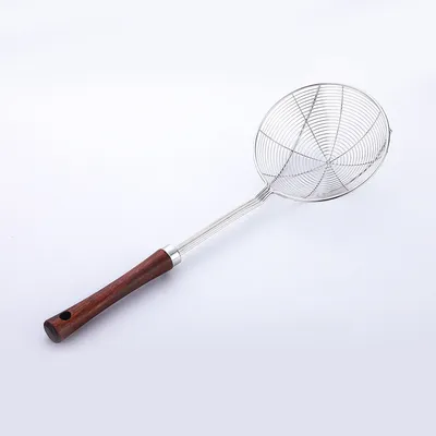 Wooden Handle Stainless Steel Mesh Strainer Fried Dumpling Spoon Colander
