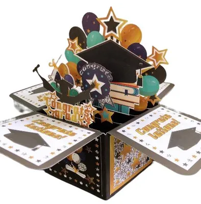 3D Pop up Graduation Greeting Card Paper Laser Cutting School 3D Cards