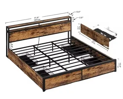 Heavy Duty Metal Bed Frame Queen Size, Platform Bed Frame with Wooden Headboard Footboard, 13 Strong Metal Slats Support