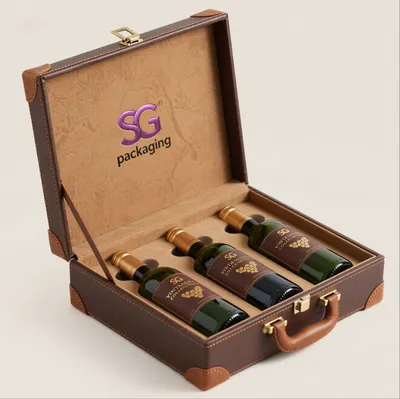Luxury PU Leather Box for 4 Bottles with Lock