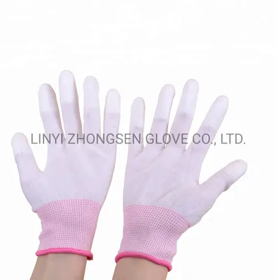 Good Quality 13 Gauge White Polyester PU Finger Coated Gloves