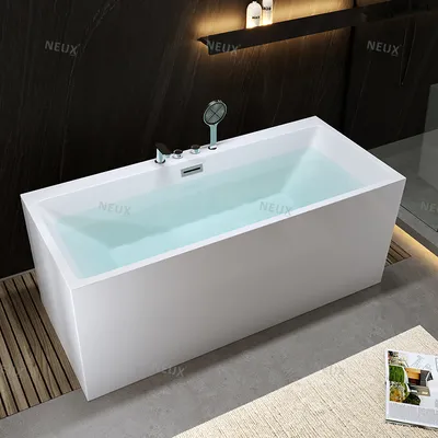 Bathroom Design White Customized Size Rectangular High Quality Acrylic Soaking Freestanding Bathtub