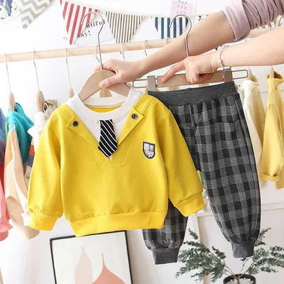 Spring Fashion Children Two Pieces Set Long-Sleeved T-Shirt Cotton Baby Boy Clothes Set