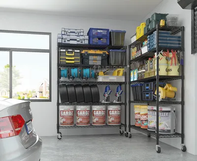 Rolling Metal Wire Racking Garage Storage Workshop Shelf Corner Warehouse Shelving Garage Rack