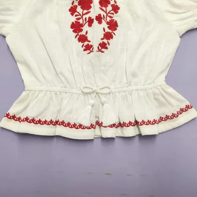 Fashion Children Cotton Short-Sleeve Top Shirt Blouse Kids Wear Clothes with Embroidery Softer Washing for Girl