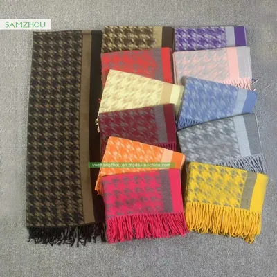 Fashion Geometric Core-Spun Yarn Scarf Lady Shawl with Tassel Winter