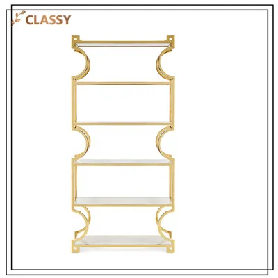Glass Top and Golden Stainless Steel Frame Display Satnd Shelf