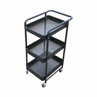 Kitchen Shelf with 4 Hooks, Bathroom Trolley with Wheels, Serving Trolley with 2 Brakes, Black