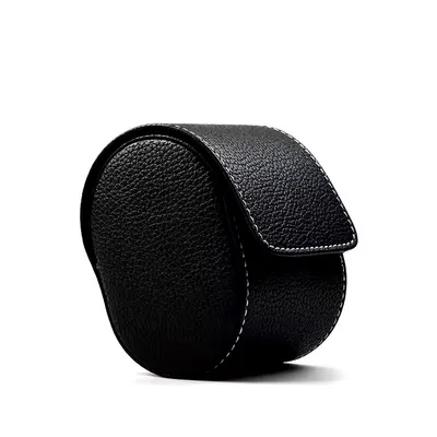 Factory Wholesale Custom Black PU Leather Watch Box with Sewing Round Jewelry Boxes Brown Watch Box Packaging
