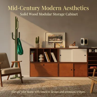 MID-Century Modern Solid Wood Modular Storage Cabinet Customizable Bookcase Sideboard TV Cabinet