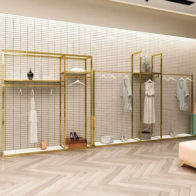 Luxury Gold Stainless Steel Clothing Display Rack for Retail Store OEM Shopfitting Display System