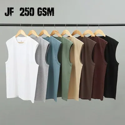250 GSM Men Summer Custom Logo 100% Cotton Cropped Vest Tank Top