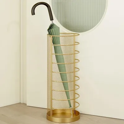 Gold Metal Round Umbrella Stand Storage Holder for Canes Walking Stick