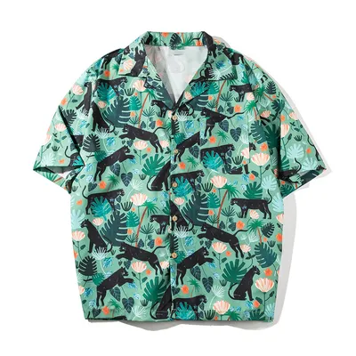 Plus Size Mens Custom Printed Cotton Casual Hawaiian Short Sleeve Shirts
