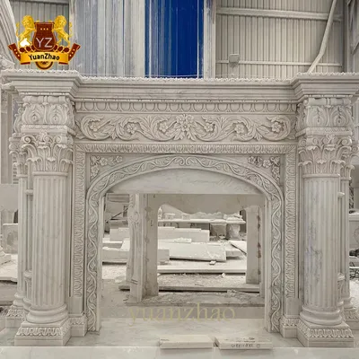 Home Indoor Decoration Hand Carving Natural Marble Stone Fireplace Mantel
