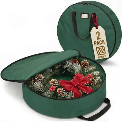 2-Pack Green Christmas Wreath Storage Bags