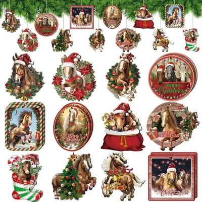 Christmas Holiday Wooden Decoration Pendant 24 Sets of Gift Gift Decoration, Christmas Horse Wooden Tree Pendant