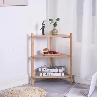 Bamboo Shower Corner Shelves, Floating Corner Shelf, 3 Tie Shelf for Bathroom Bedroom Kitchen Living Room