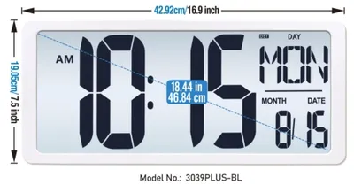Batteries Driven Large LCD Digital Wall Clock with High Resolution Glass Screen
